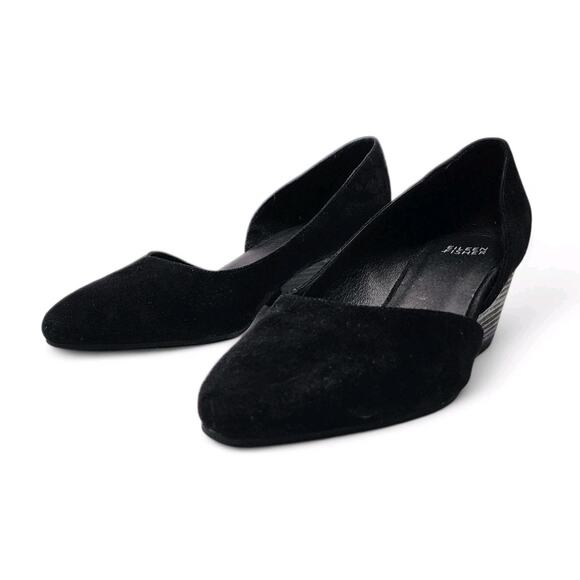 $350 EILEEN FISHER Lily Black Half D'Orsay Slip-On Wedge Pump Women's Size 9.5 - Picture 5 of 8
